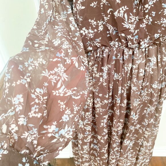 NWT  Women’s Floral Print Ruffle Hem Flattering Frock Flowy Maxi Dress - Picture 3 of 5